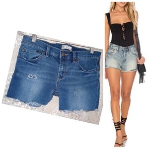 Free People Distressed Stretchy Denim Cut Off Shorts Size 27 Frayed Hems●